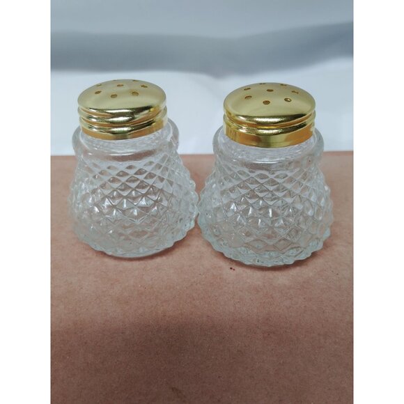 Vintage Glass Salt & Pepper Shakers With Gold-Tone Caps - Picture 1 of 6